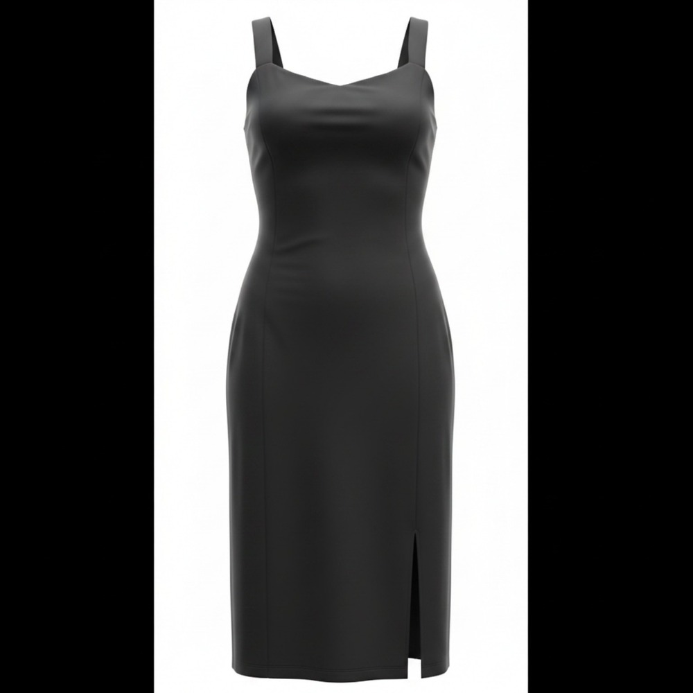 Polo Ralph Lauren Black Sheath Midi Dress Square Neck Slit Back Zip Large